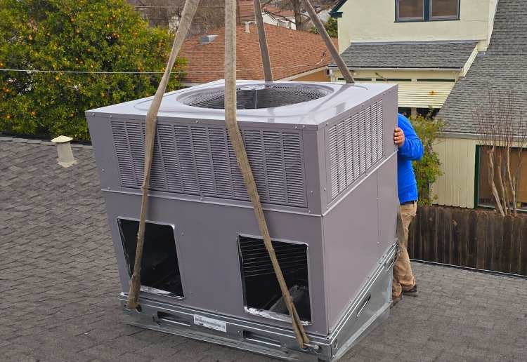 Rooftop HVAC package unit installation in Sacramento by a Levano Pro HVAC Solutions